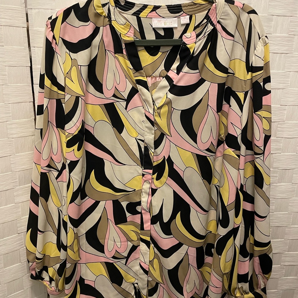 Belle by Kim Gravel Black and Pink Relaxed Blouse with Peter Pan Collar